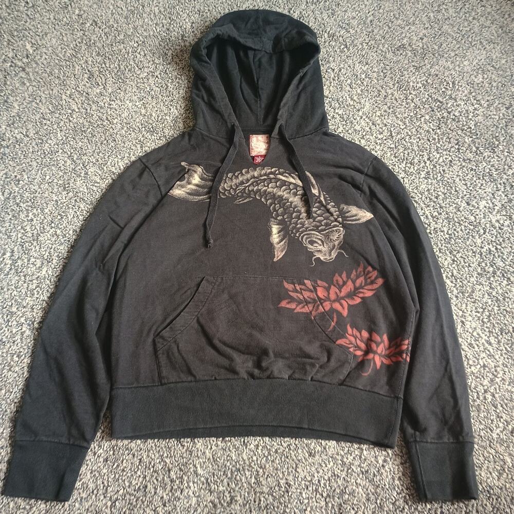 Lucky Brand Vintage Y2K 2000s Japan Koi Asian Pullover Hoodie Sweatshirt Medium
